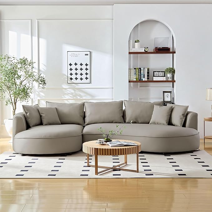 Curved Boucle Sectional Sofa with Right Chaise - Yellow