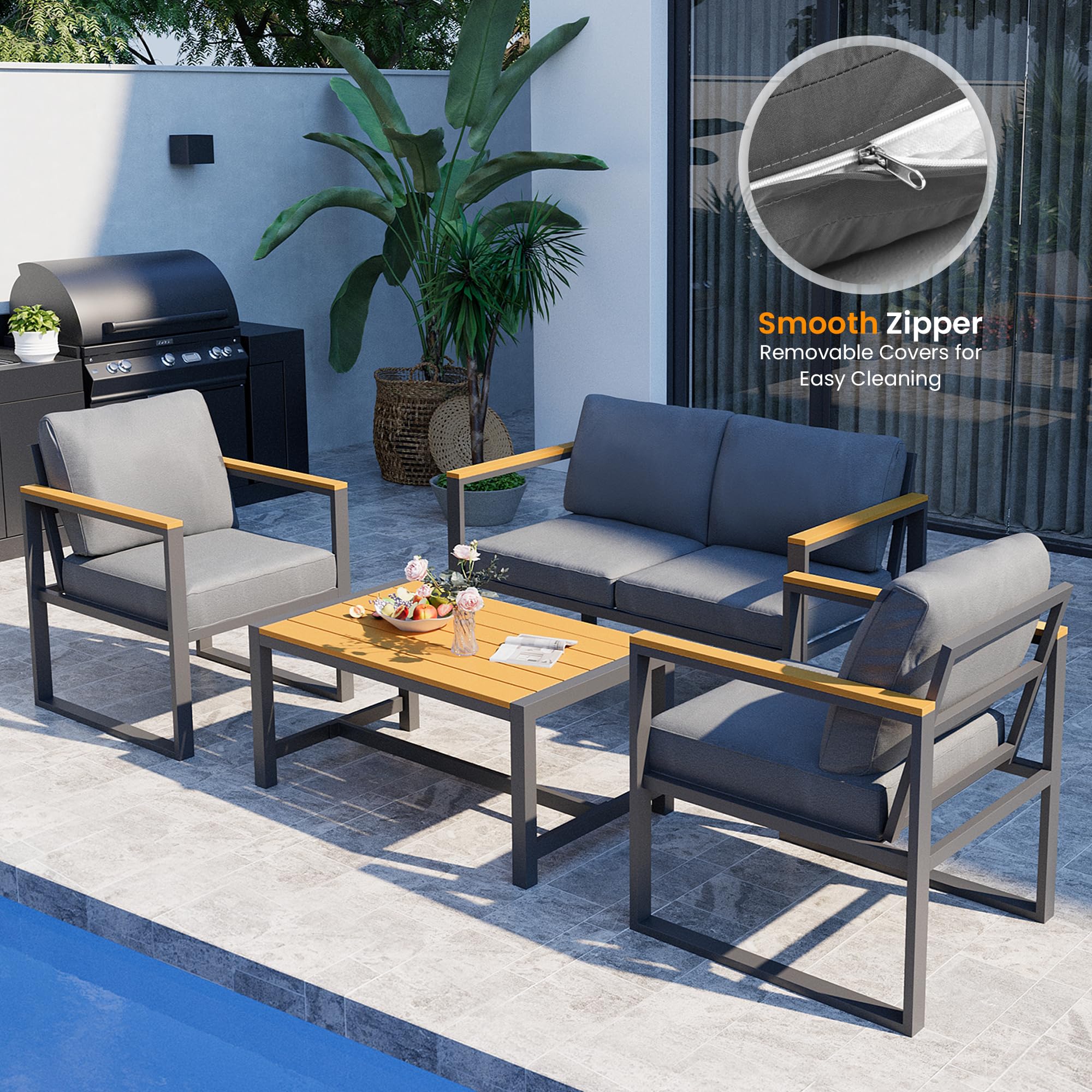 4-Piece Outdoor Patio Conversation Set with Coffee Table