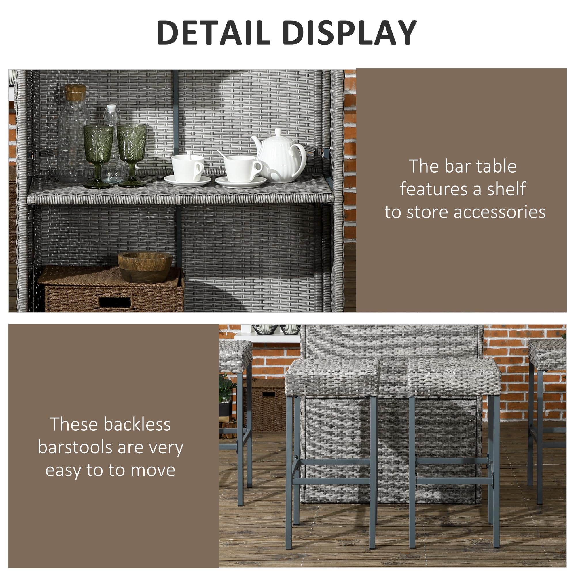 5 Piece Wicker Outdoor Bar Set with Glass Top