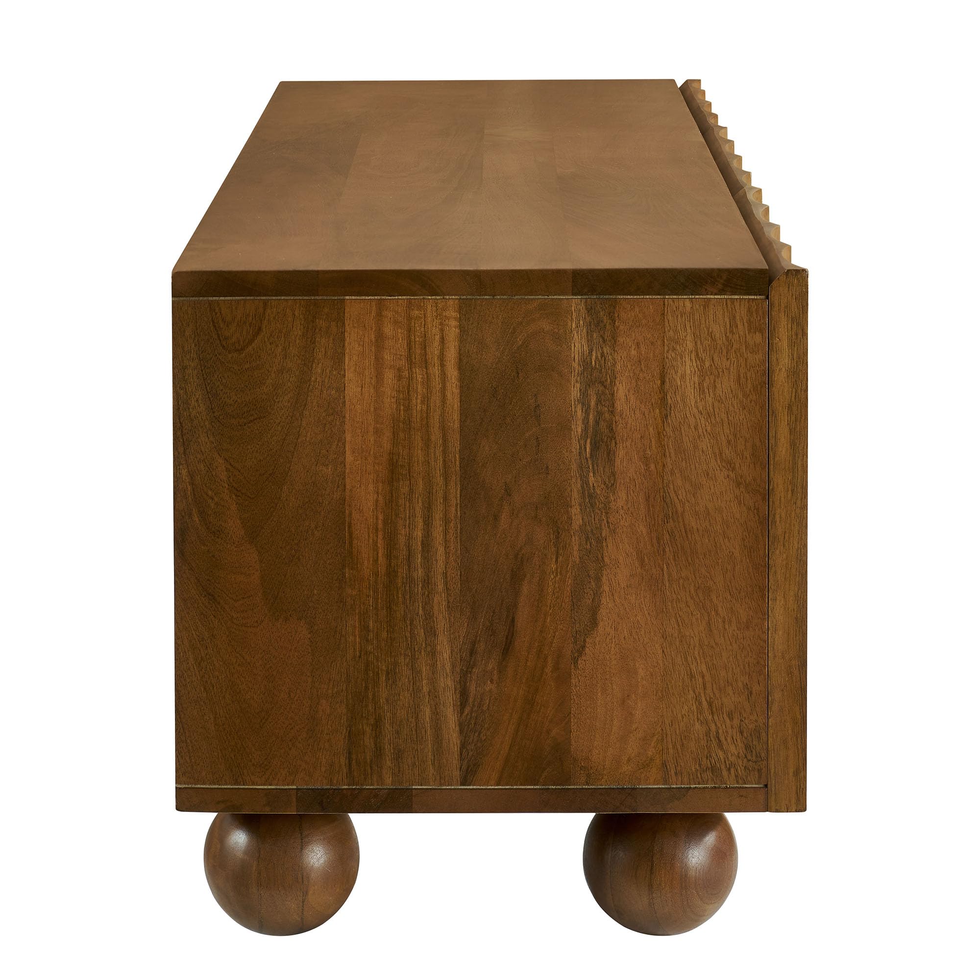 Modway Sorren 54 Inch Scalloped TV Stand in Walnut – 3 Door Media Console Cabinet – Modern Storage TV Stand with Doors