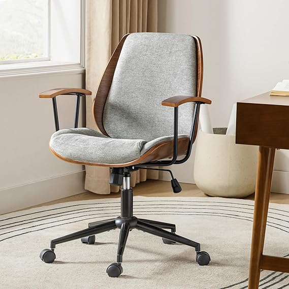 Solid Wood Office Chair with Rocking Function - Fabric Desk Chair