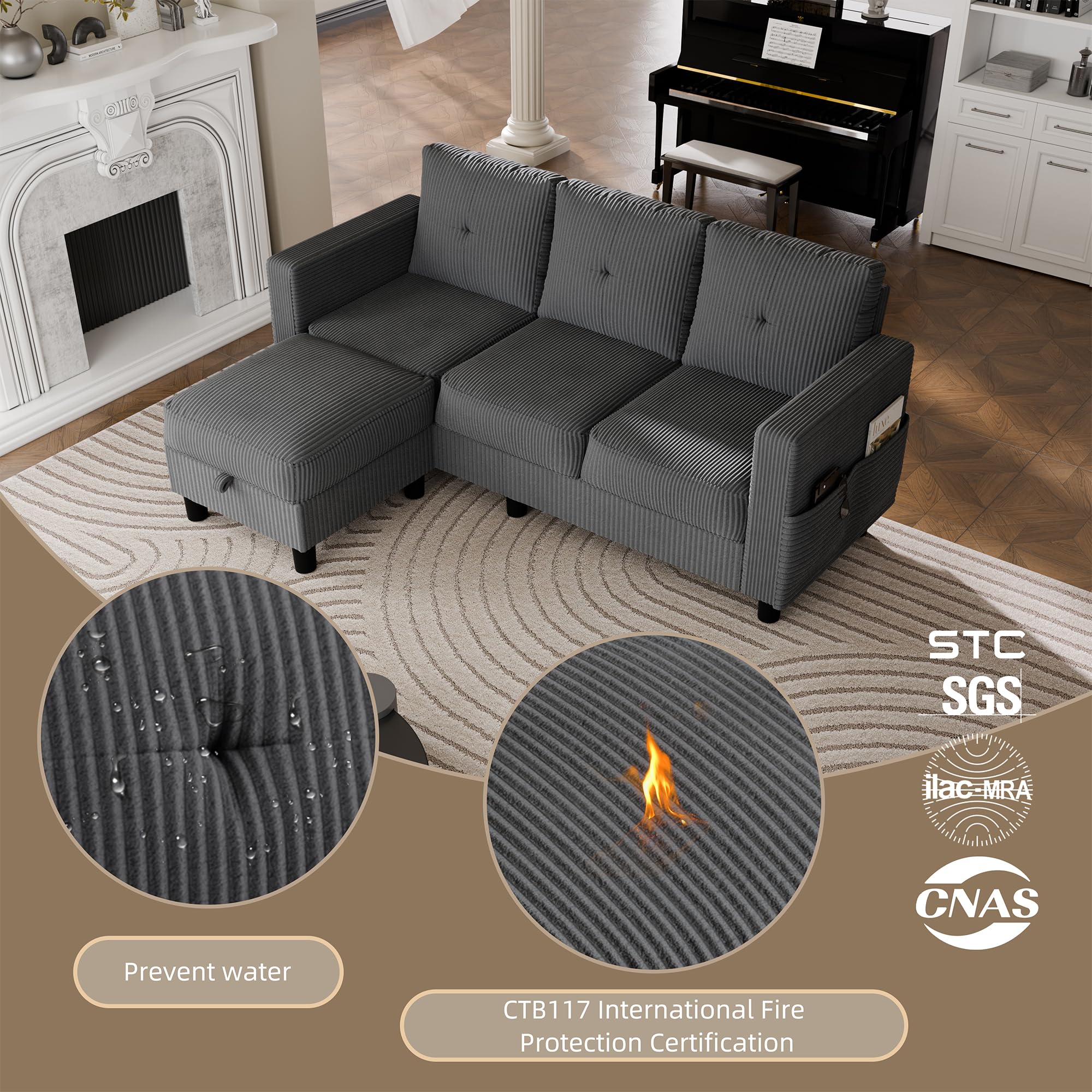 L-Shaped Sectional Sofa with Storage Ottoman