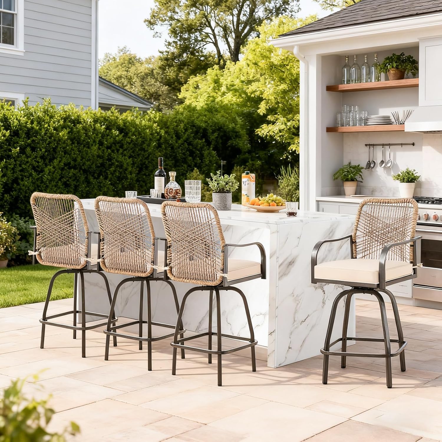 Swivel Outdoor Bar Stools Set of 4