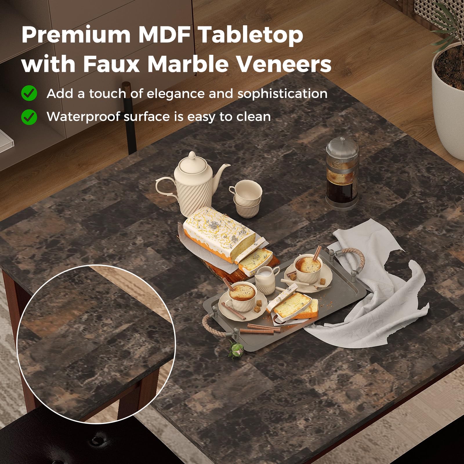 5-Piece Counter-Height Dining Set with Faux Marble Table