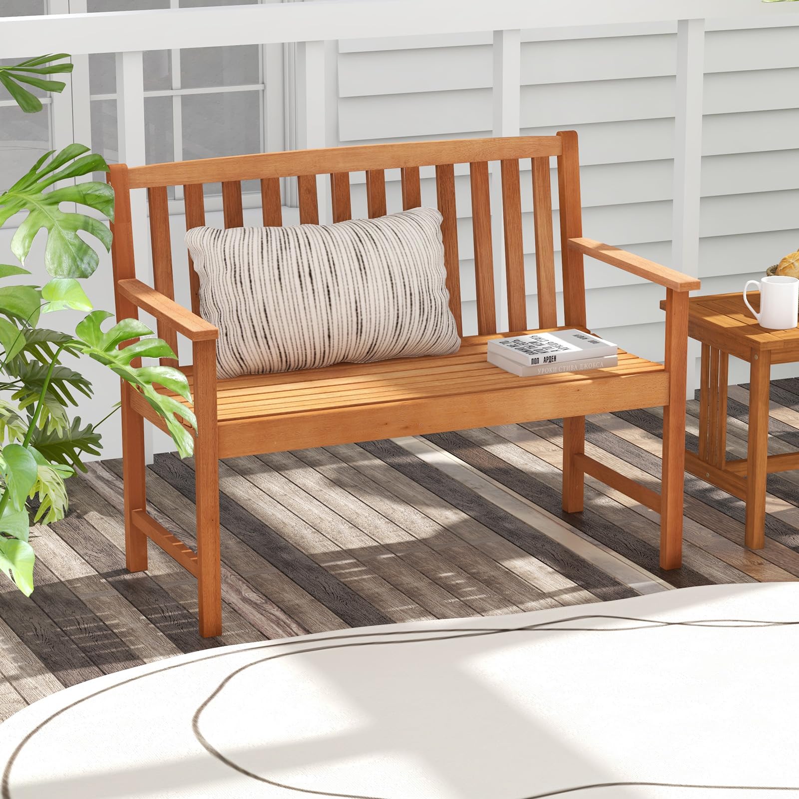 2-Person Eucalyptus Wood Garden Bench