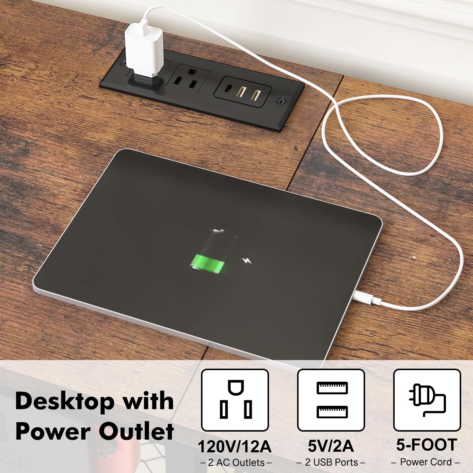 TV Stand with Charging Station and LED Lights
