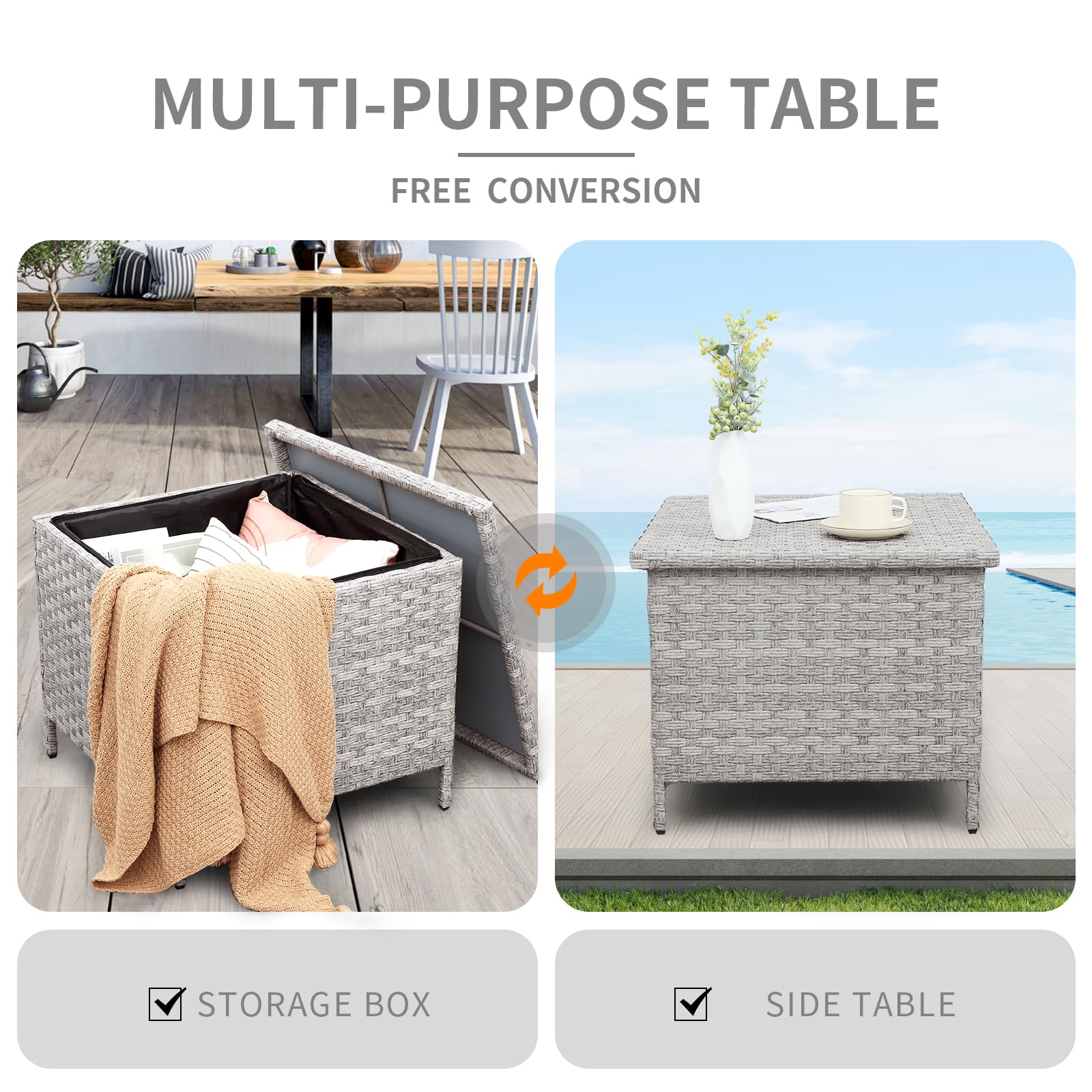 Outdoor Wicker Side Table with Storage