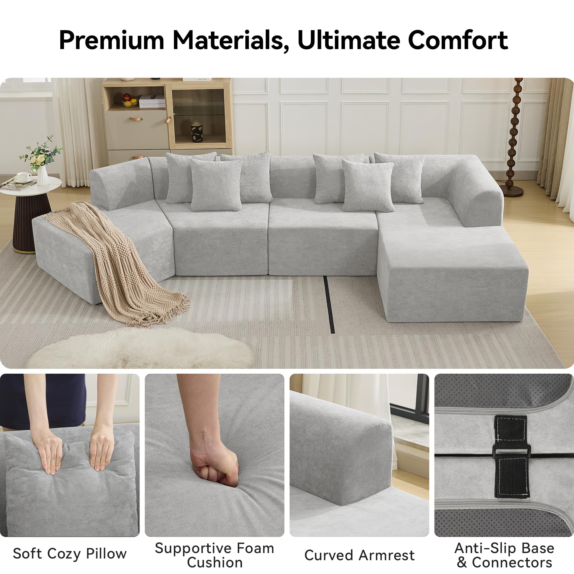 Cloud Velvet Curved Sectional Sofa with L-Shape Chaise