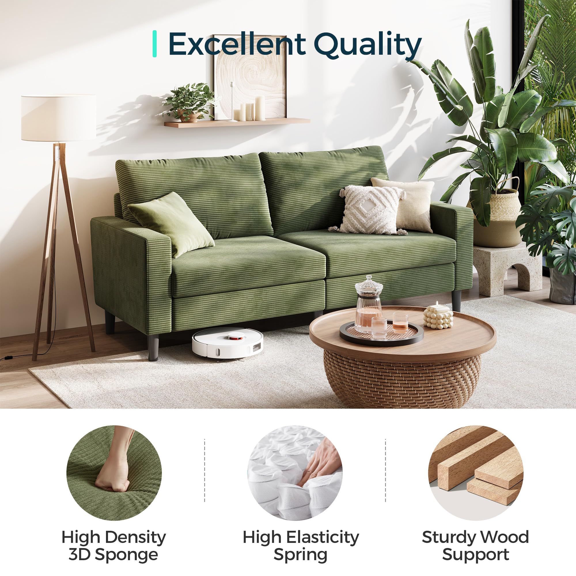 79-Inch Corduroy Loveseat Sofa with Adjustable Seat Depth