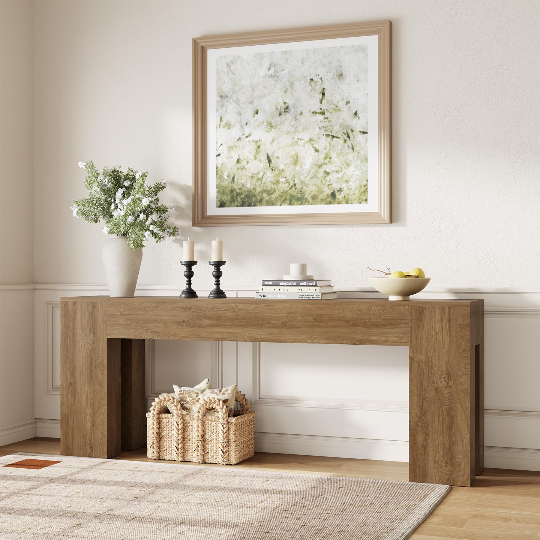 79 Inch Extra Long Console Table Natural Oak