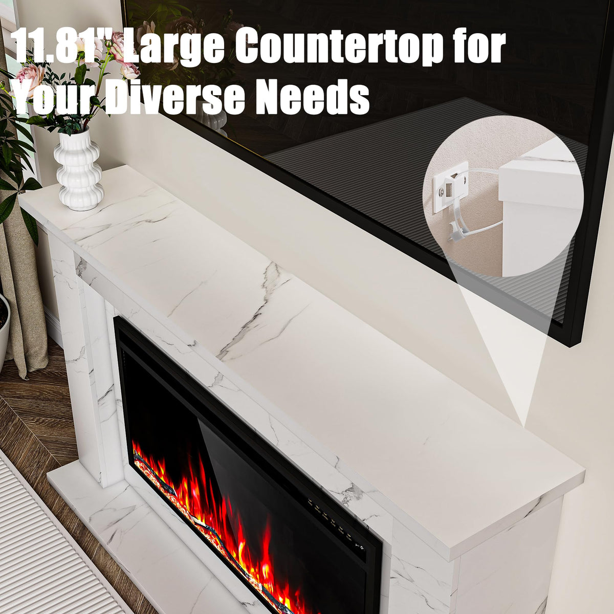 60 Inch Electric Fireplace with Mantel and Heater