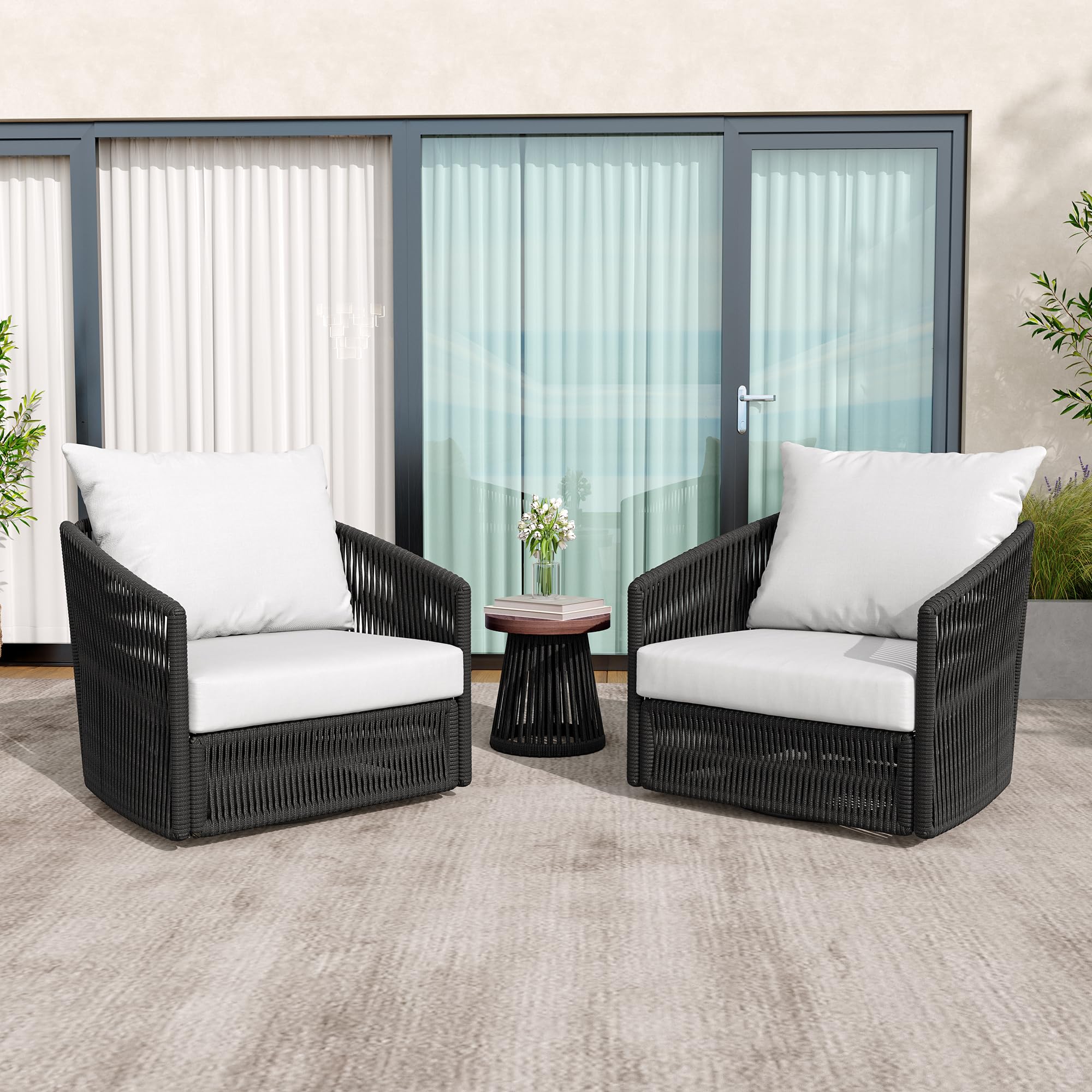 3-Piece Patio Swivel Bistro Set with Coffee Table