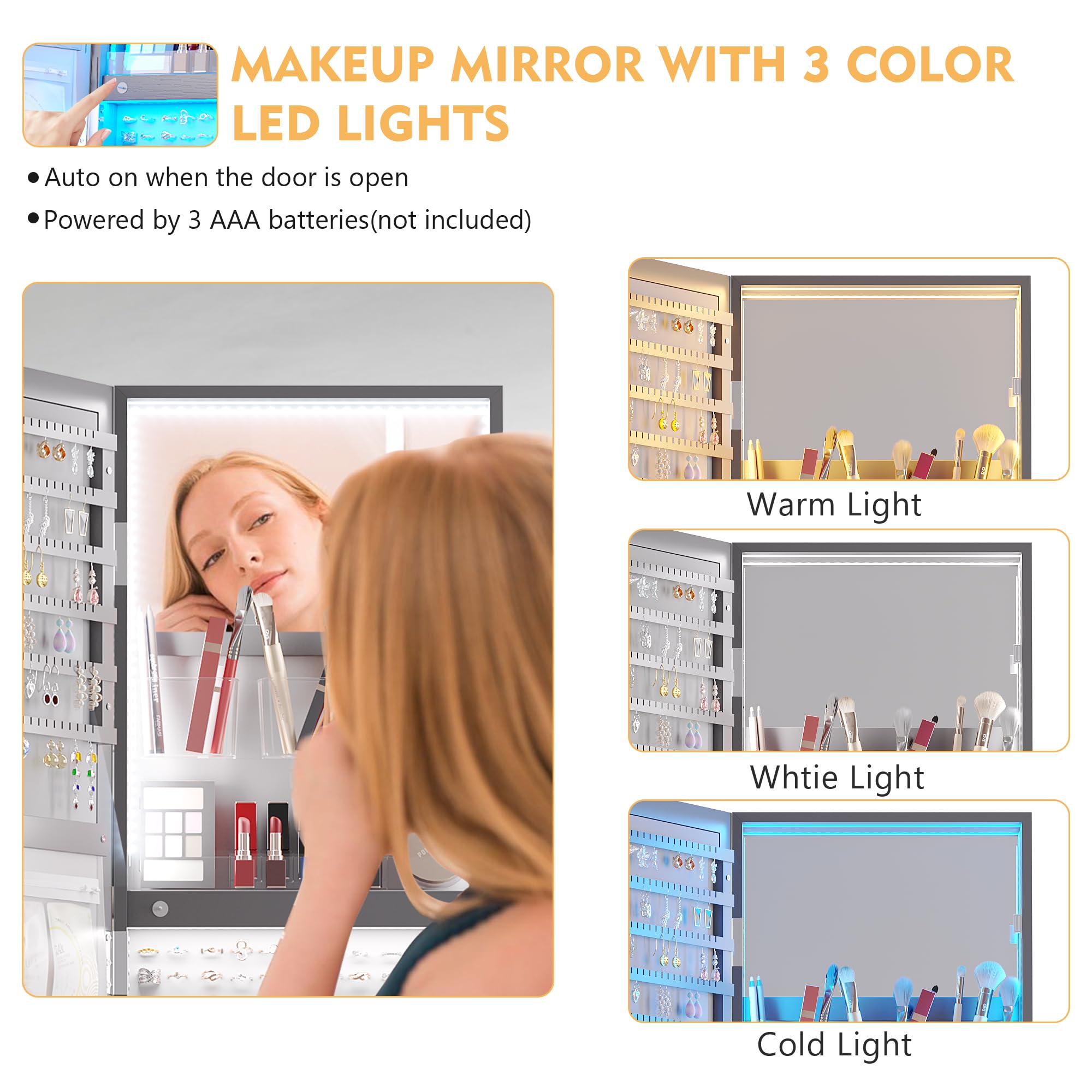 360° Rotating Full Length Mirror Jewelry Armoire with Storage