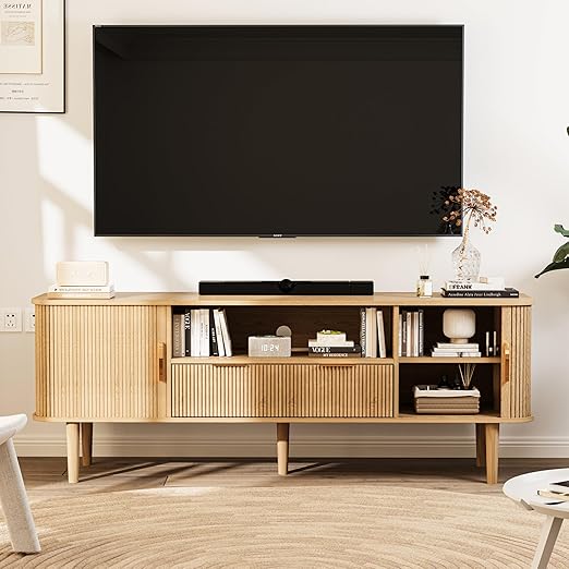 Fluted TV Stand 55 Inch Mid Century Modern Media Console