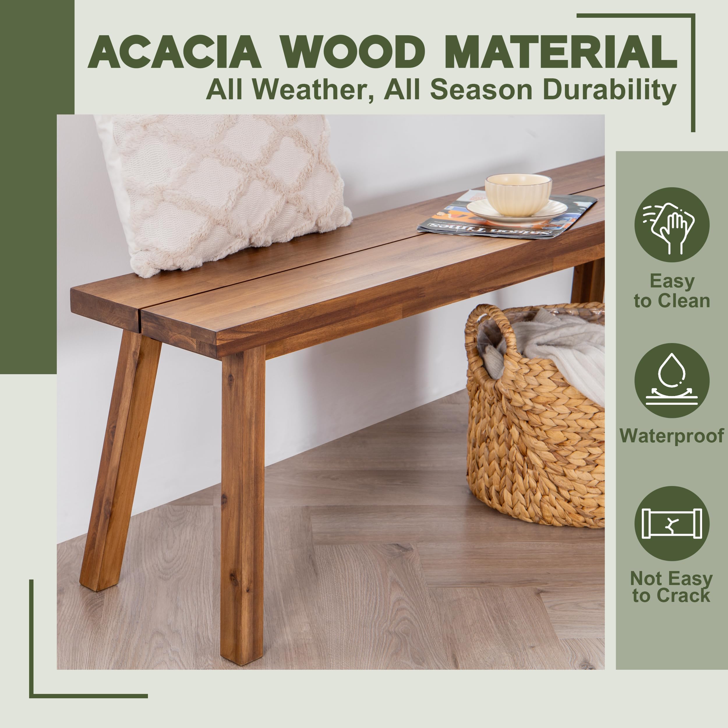 Acacia Wood Bench for Entryway and Living Room