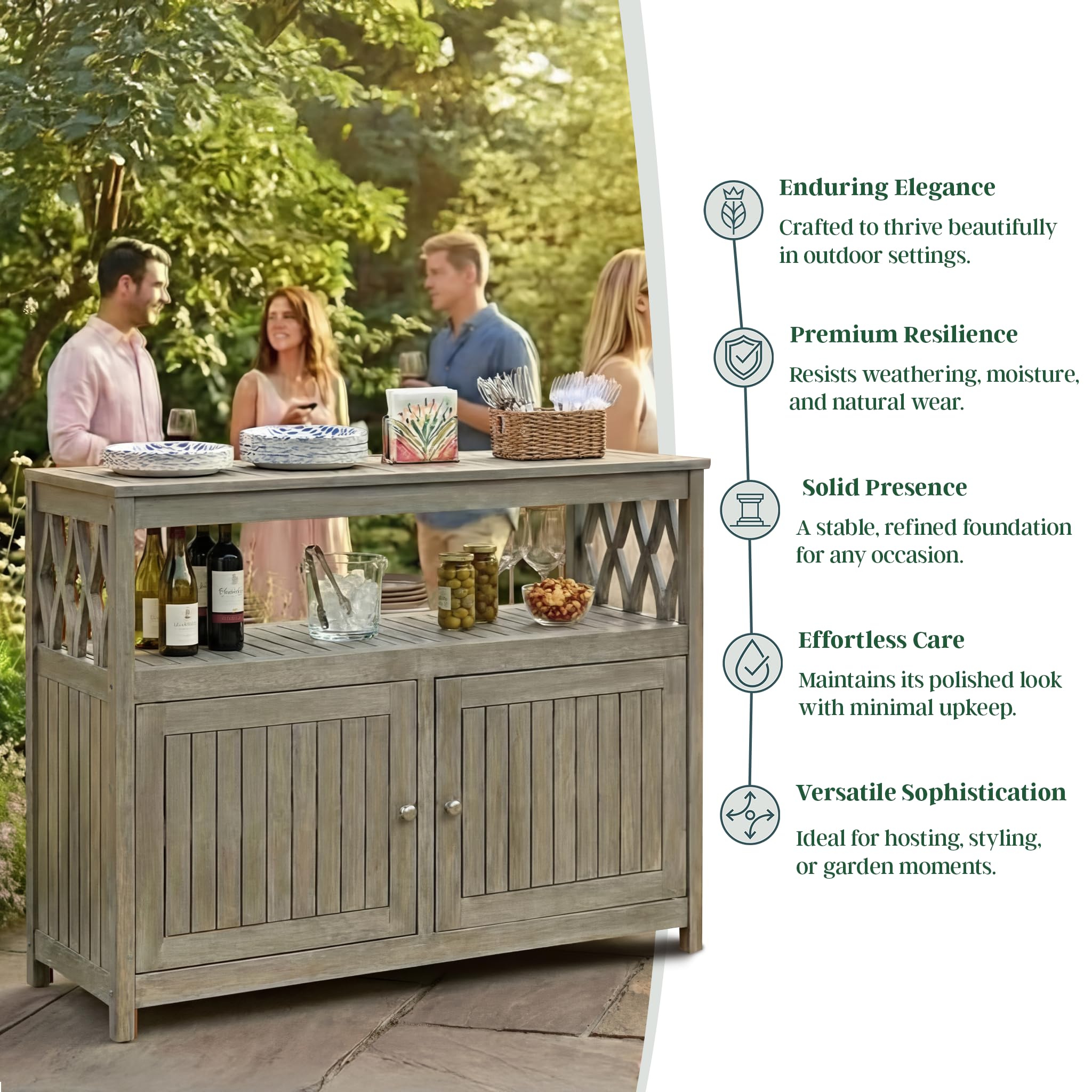 Eucalyptus Wood Outdoor Sideboard Table with Storage