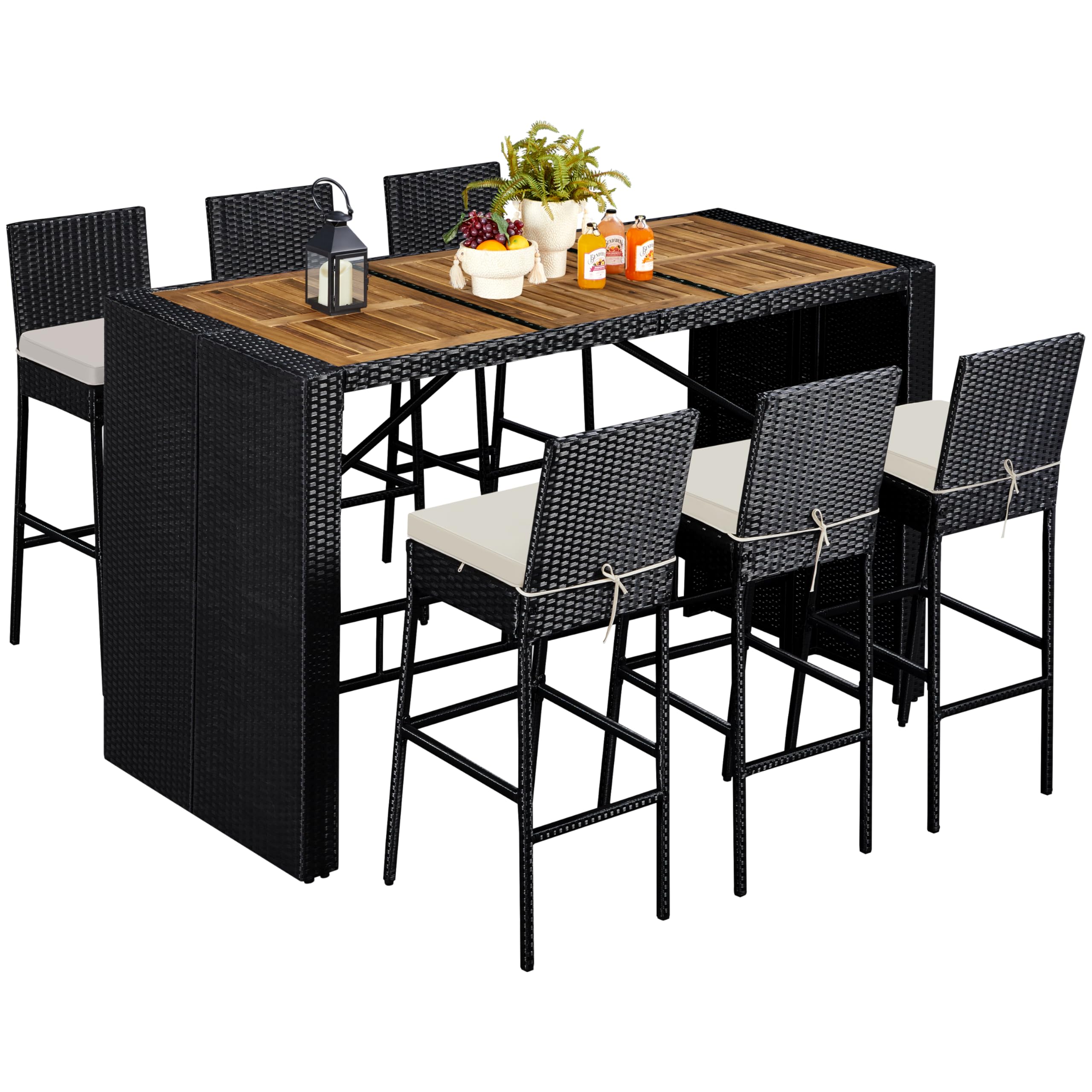 7 Piece Outdoor Bar Set with Acacia Wood Table