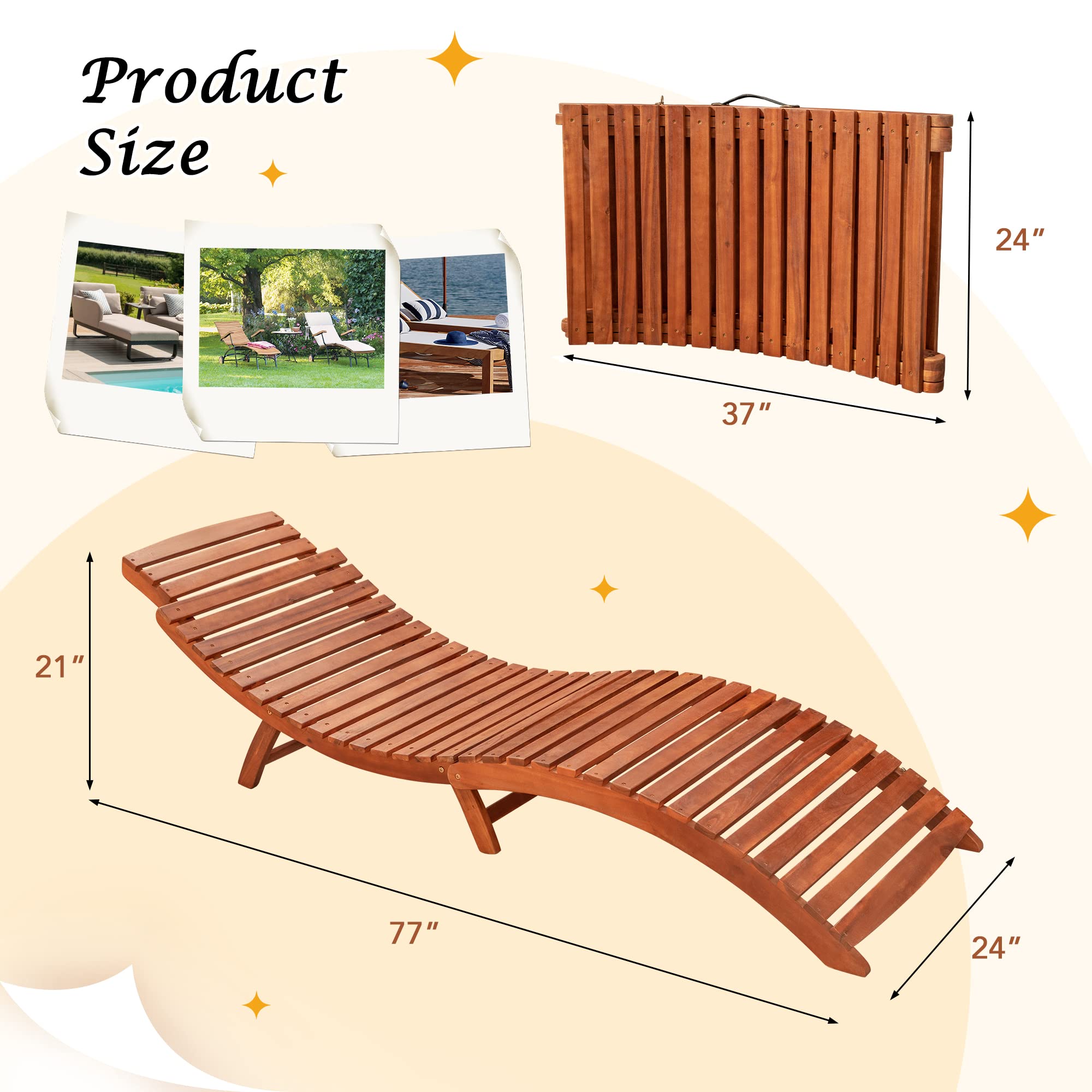 Acacia Wood Folding Chaise Lounge Set