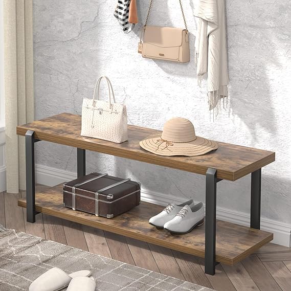 Shoe Storage Bench with Open Shelf