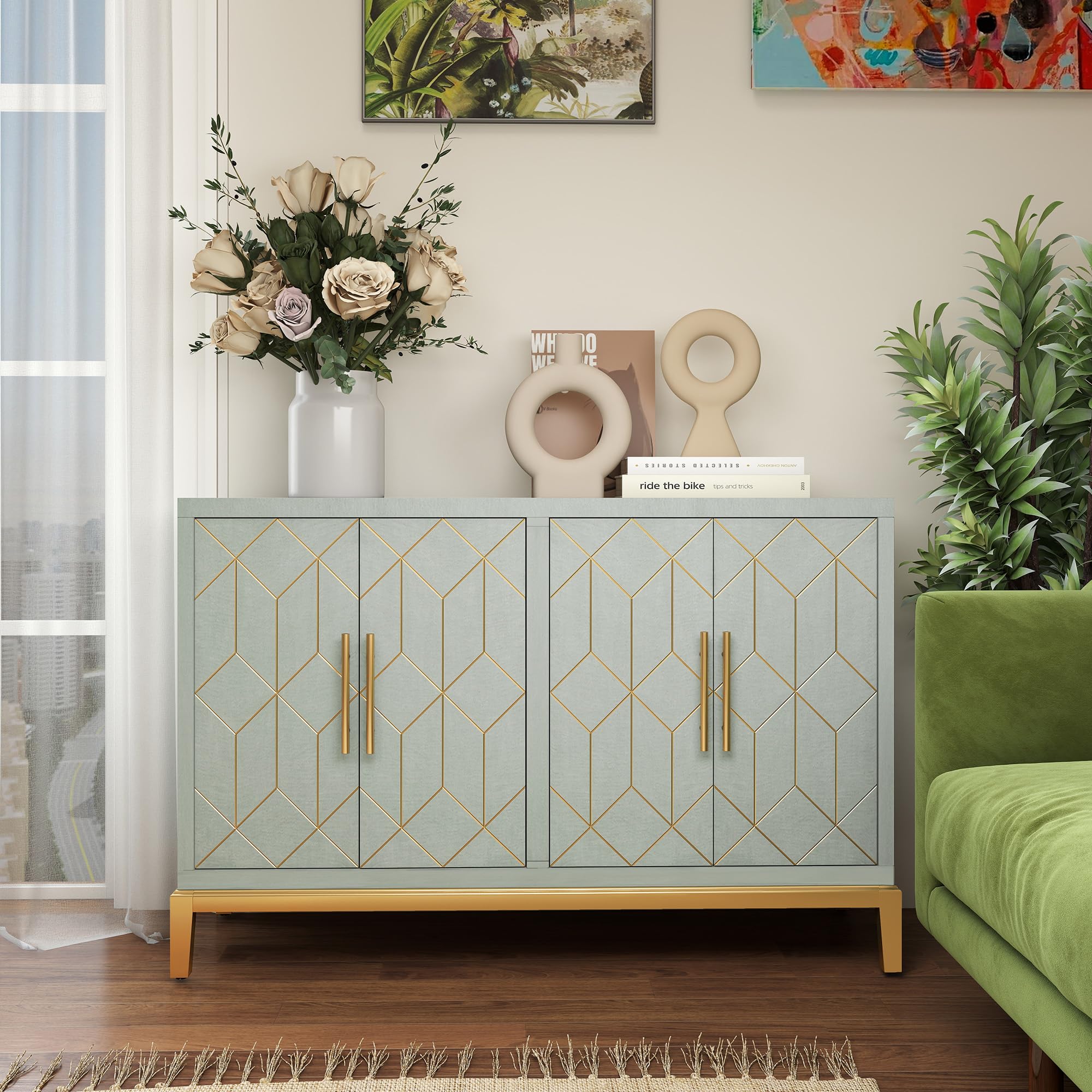 Modern Accent Storage Cabinet with 4 Doors