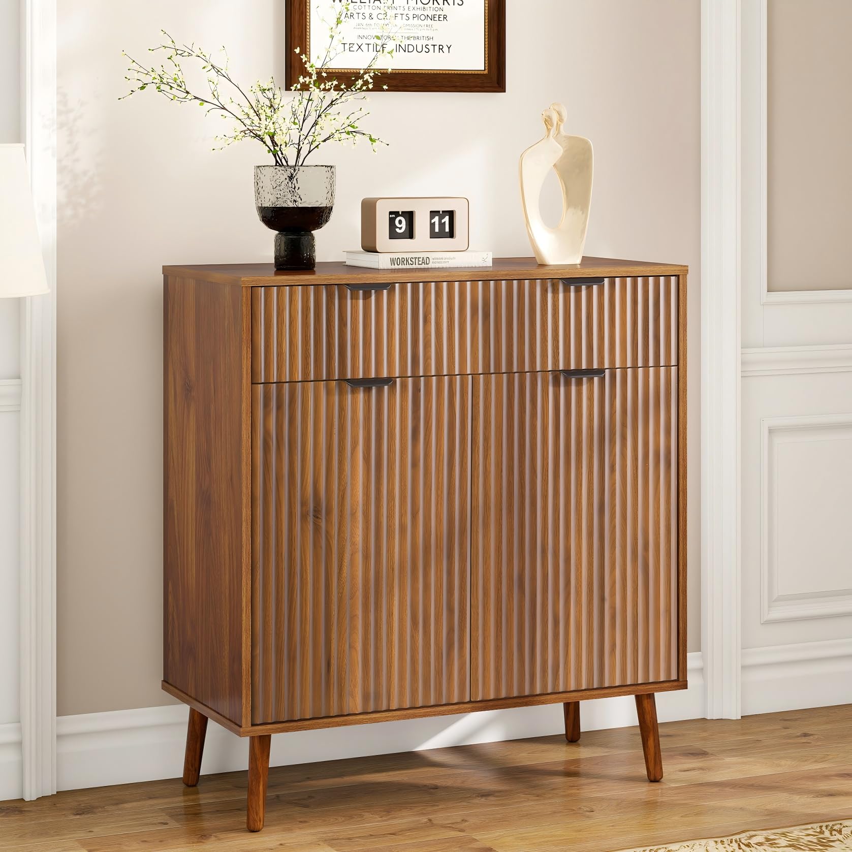 Fluted Sideboard Buffet Cabinet with Storage