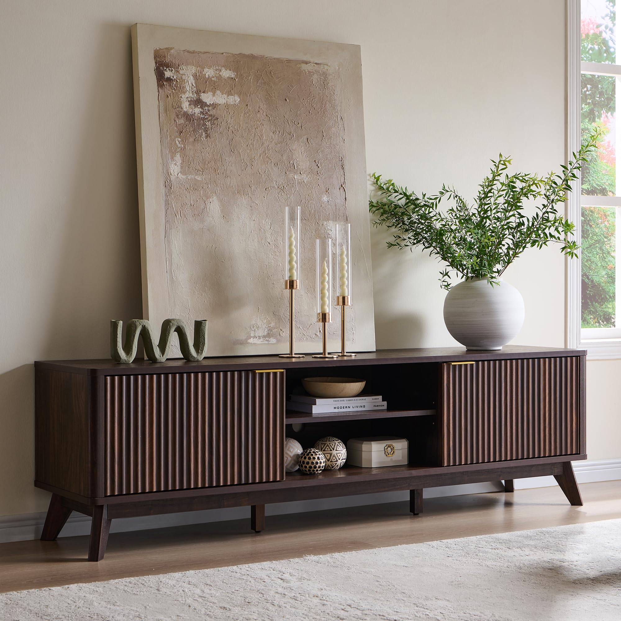 70" Mid Century Modern Fluted TV Stand