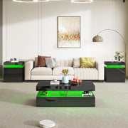 3-Piece High Gloss Living Room Table Set with LED Coffee Table