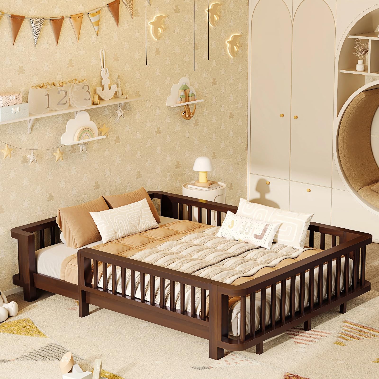 Twin Montessori Floor Bed with Rails