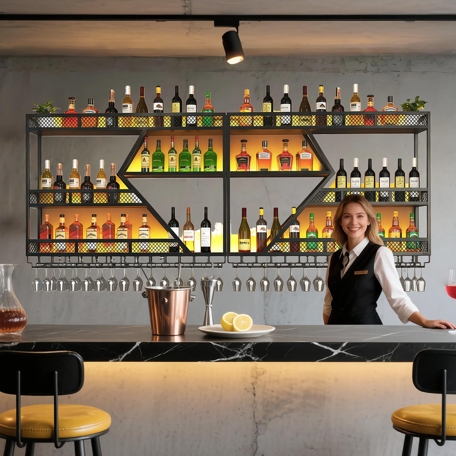 Wall Mounted Wine Rack with LED Light