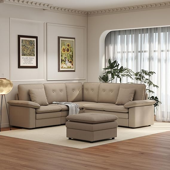 6-Seat Modular Sectional Sofa with Ottoman