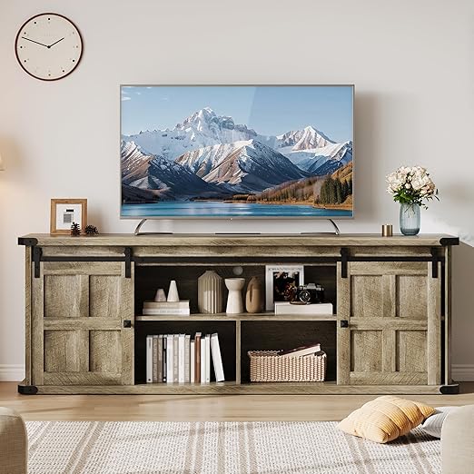 70 in TV Stand with Sliding Barn Doors and Storage Cabinets