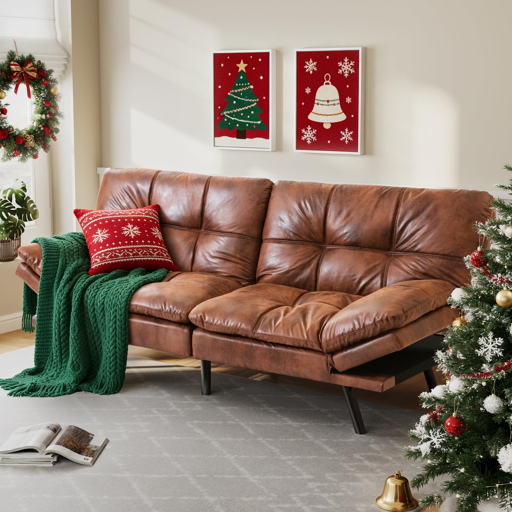 71" Convertible Futon Sofa Bed with Memory Foam