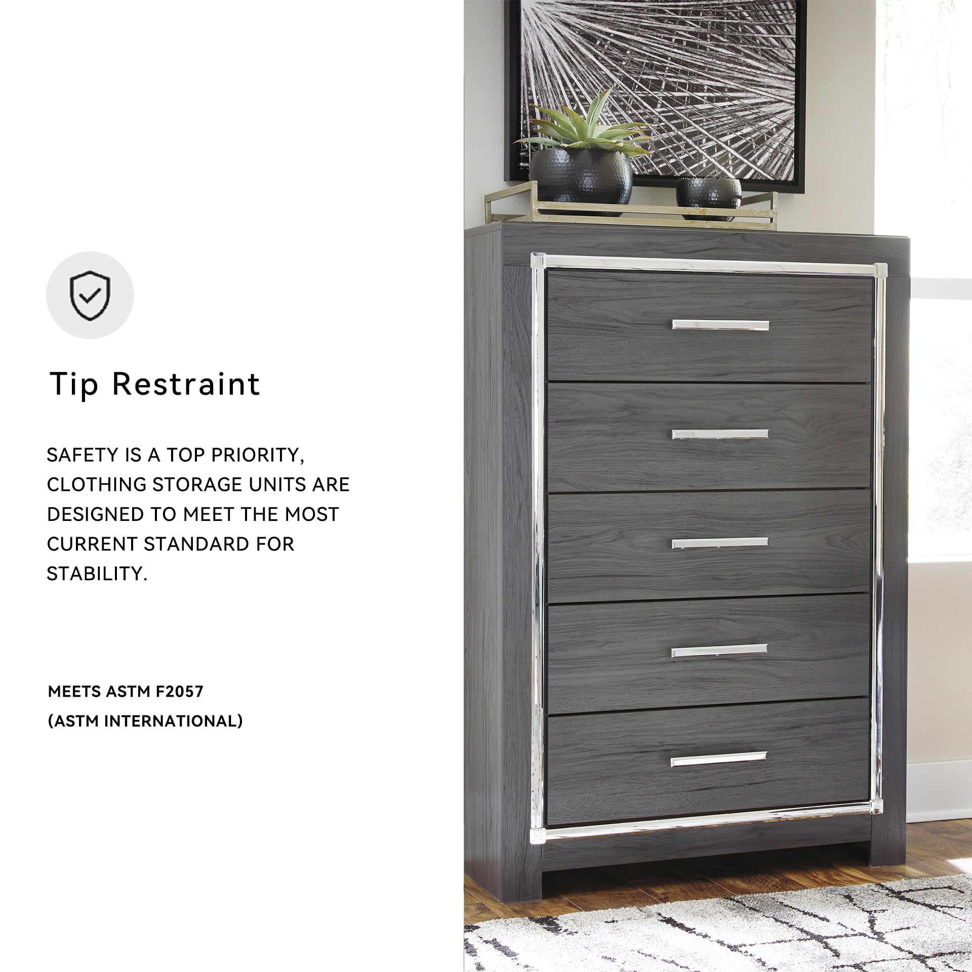 5-Drawer Chest Gray with Chrome Pulls