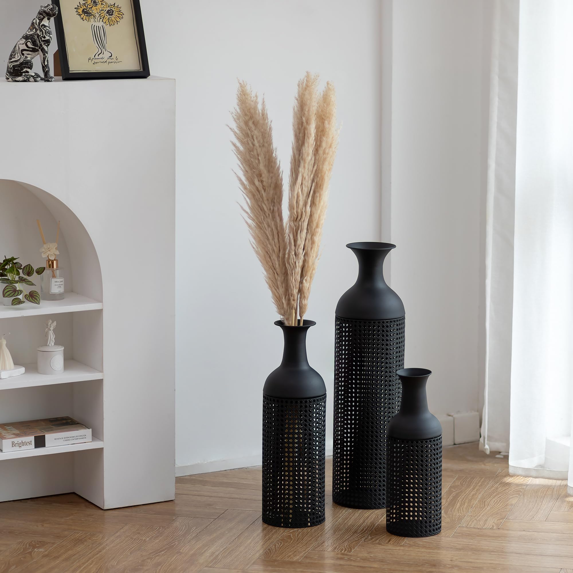 Black Metal Floor Vases Set of 3