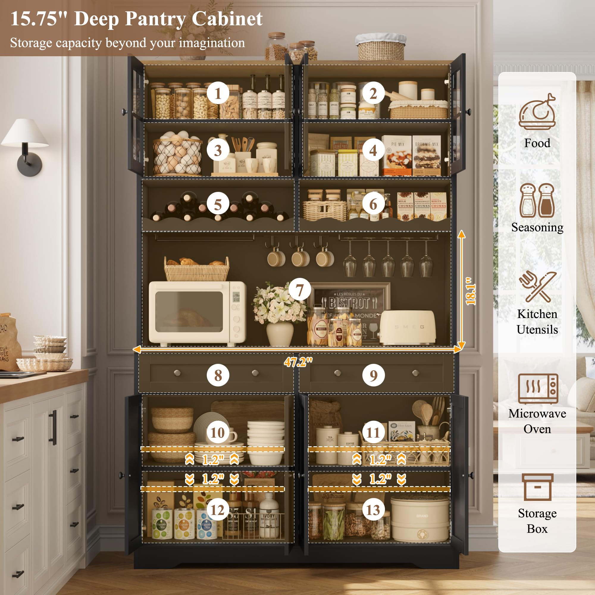 Kitchen Pantry Cabinet with Charging Station