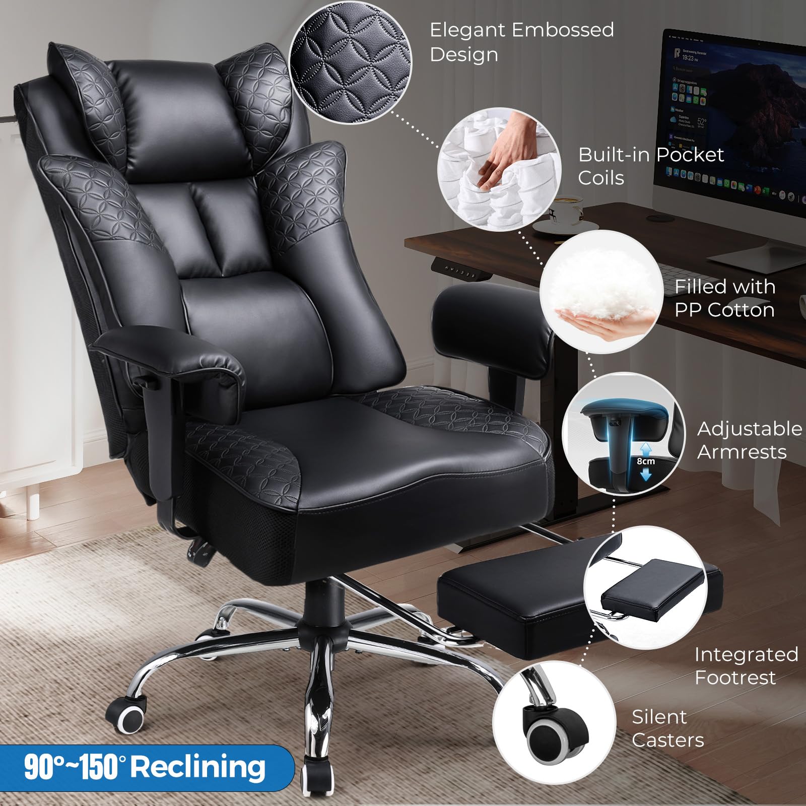 Big and Tall Office Chair 400LBS Wide Ergonomic Gaming Chair with Footrest