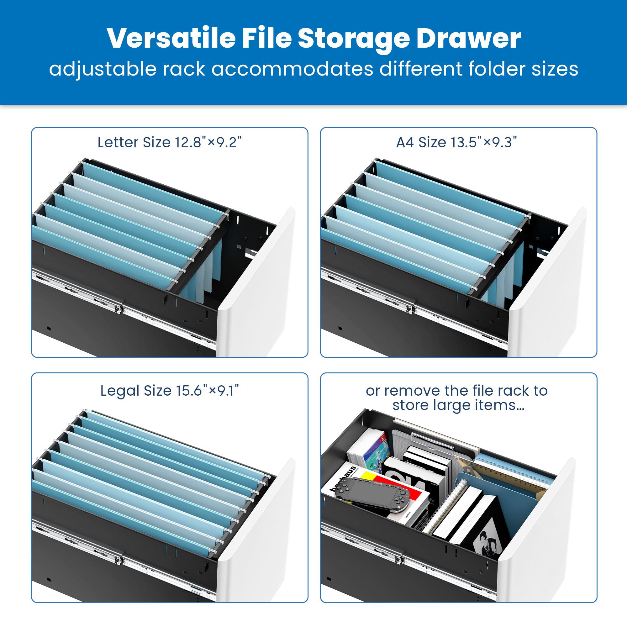 3-Drawer Rolling File Cabinet with Lock