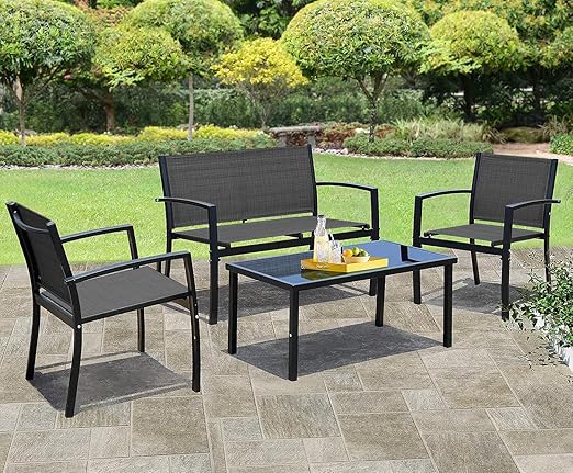 4-Piece Patio Furniture Set with Glass Coffee Table