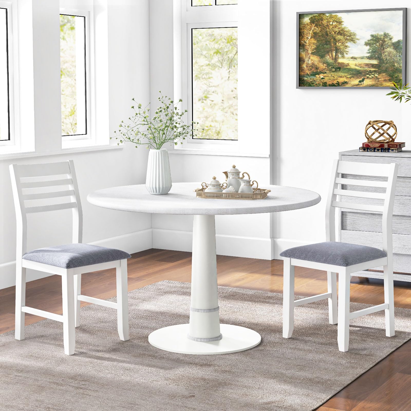 Set of 2 White Upholstered Dining Chairs with Padded Seat