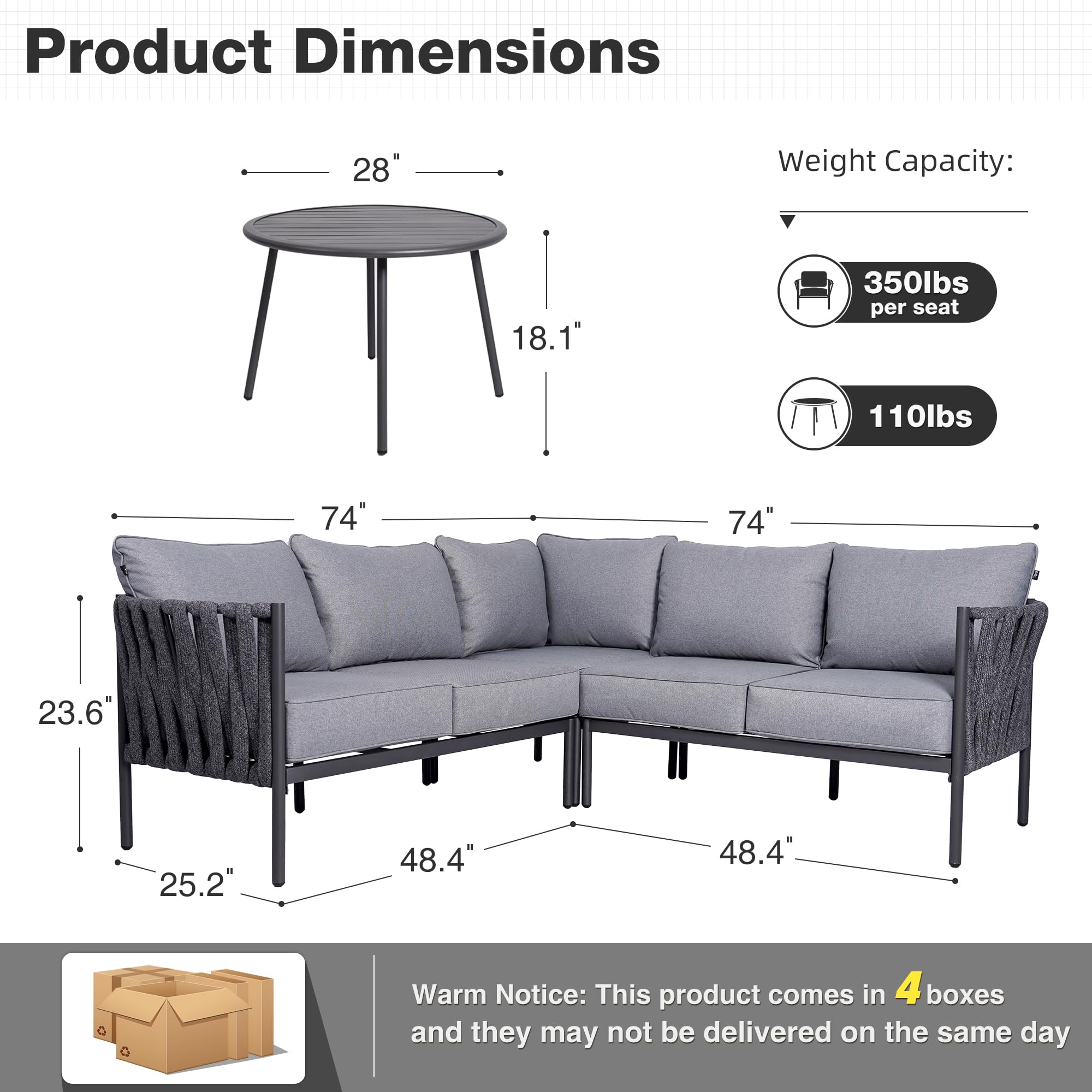 6-Piece L-Shaped Outdoor Sectional Sofa Set with Coffee Table