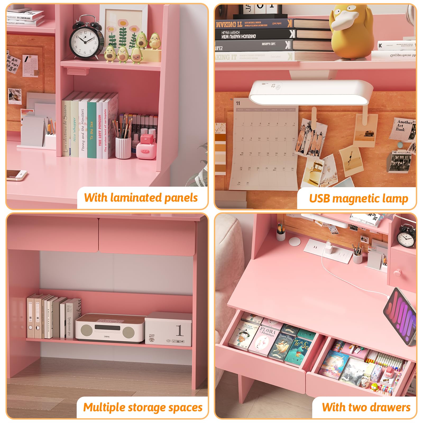 Kids Study Desk and Chair Set with LED Light