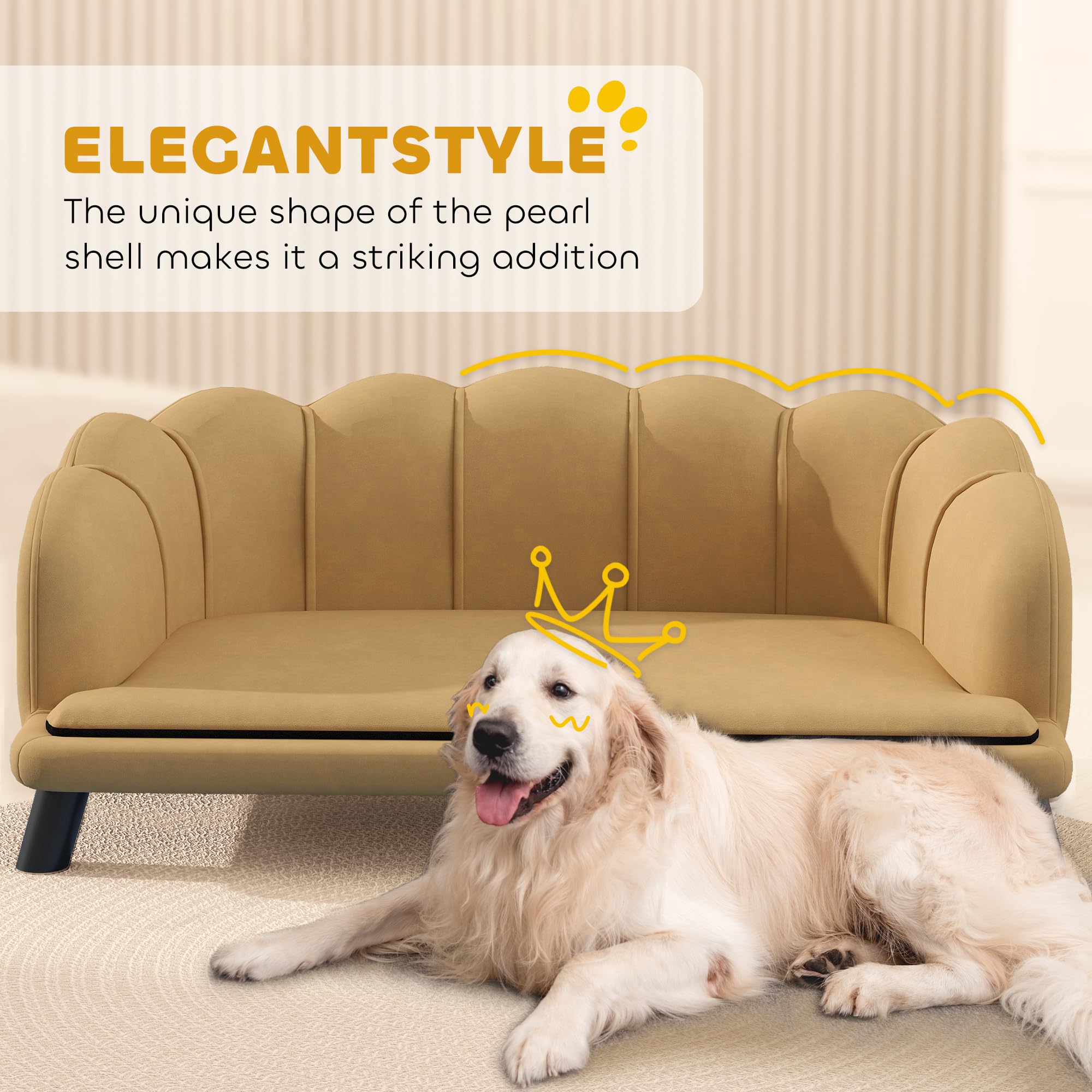 Velvet Large Dog Couch with Foam Cushion