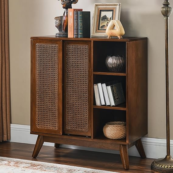 Mid-Century Rattan Sideboard Storage Cabinet