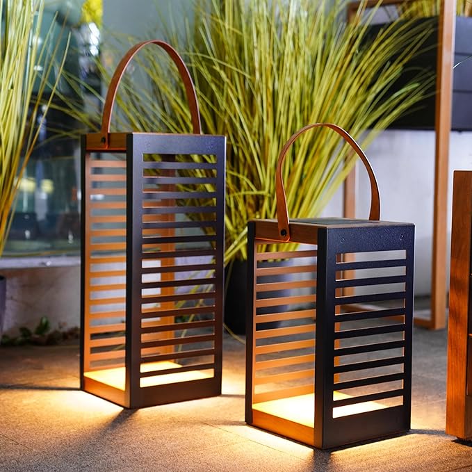 2-Pack Outdoor Solar Floor Lamp with Handle