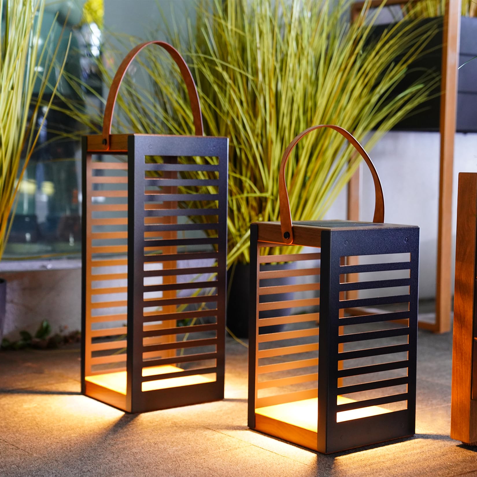 2-Pack Outdoor Solar Floor Lamp with Handle