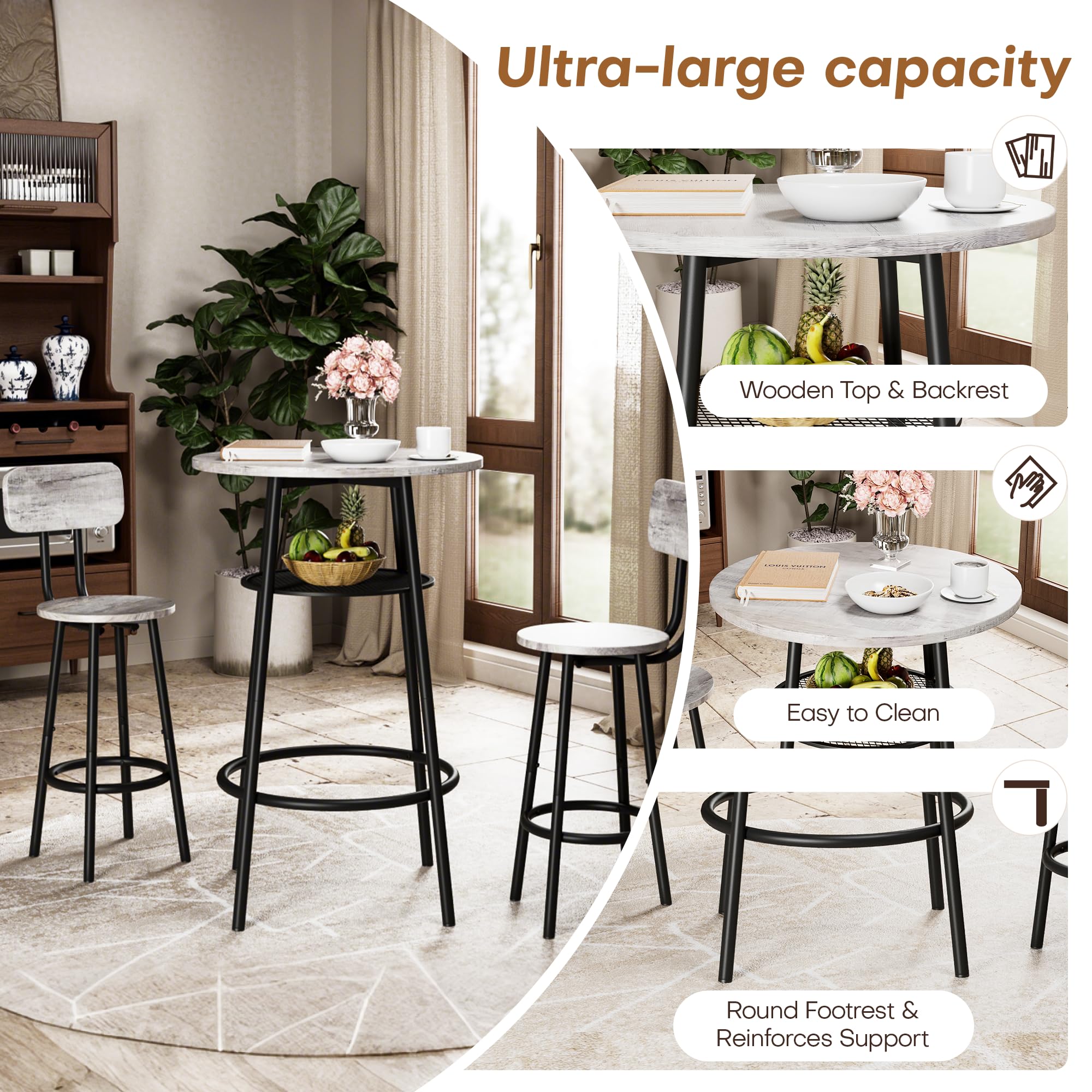 3-Piece Bar Table Set with Storage