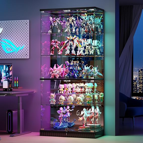 5 Tier Display Cabinet with RGB Lights and Glass Doors