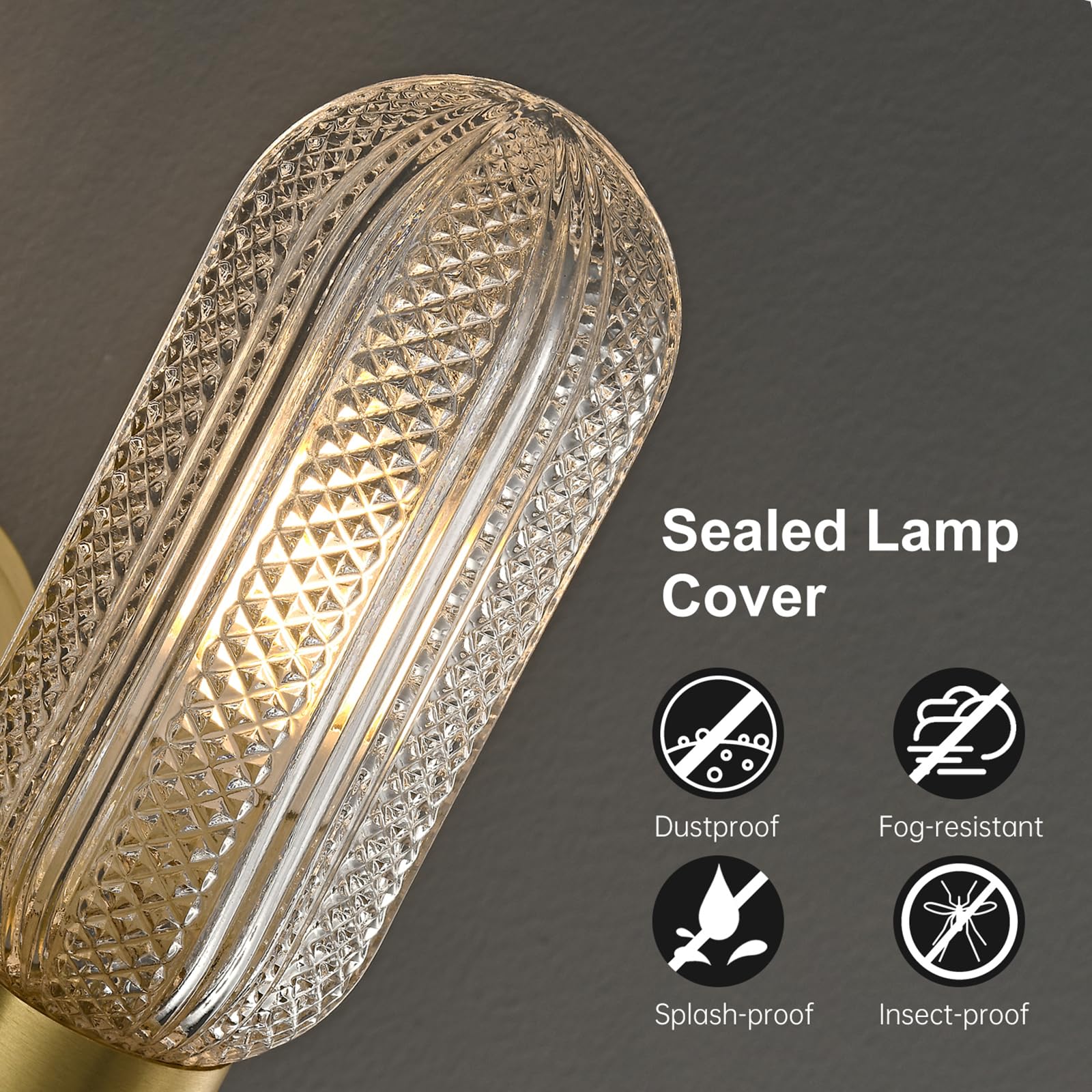 Brushed Brass Wall Sconces with Knurled Glass Shades