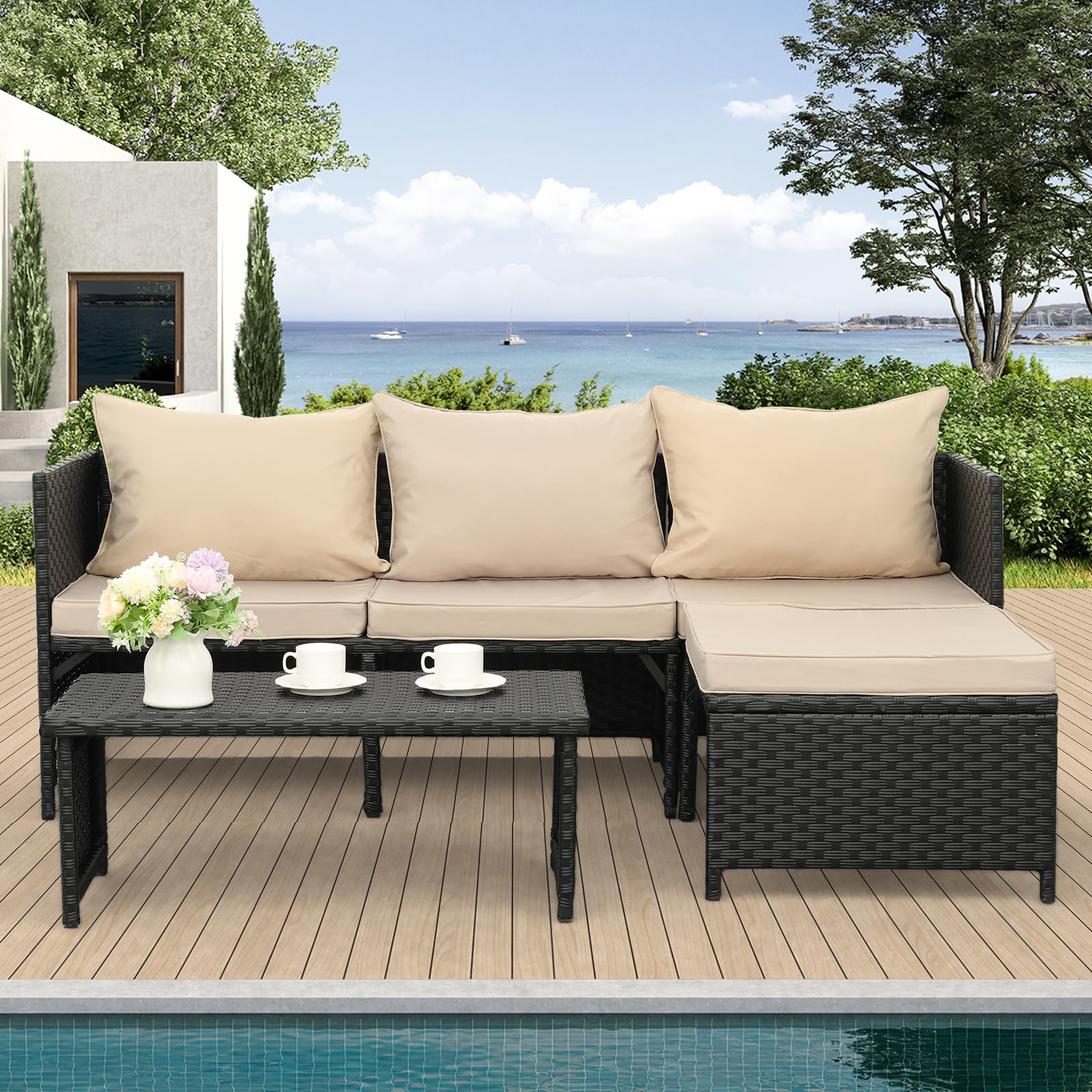 3-Piece Outdoor Patio Furniture Set with Cushions