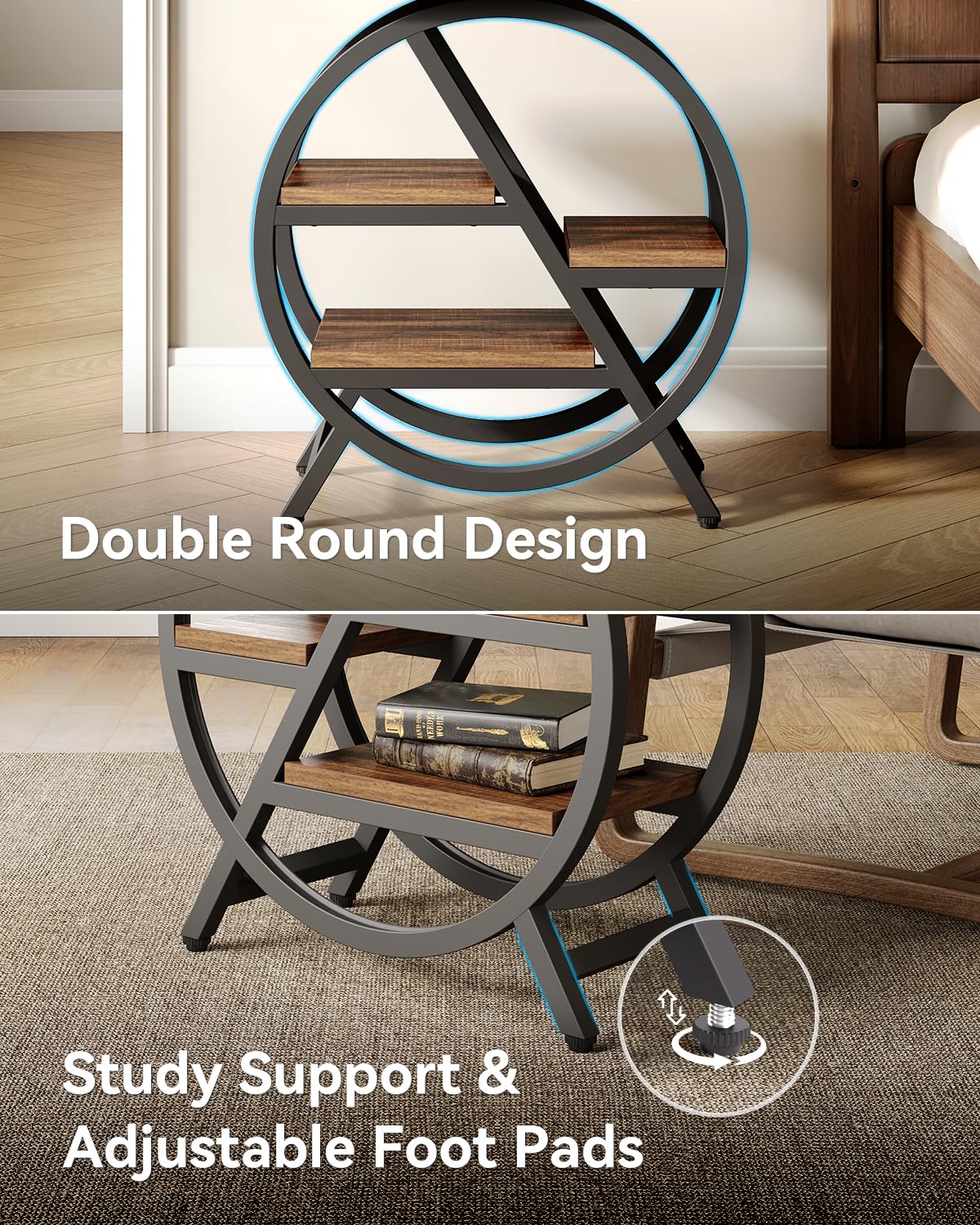 4-Tier Narrow End Table Set of 2 - Modern Side Table with Storage